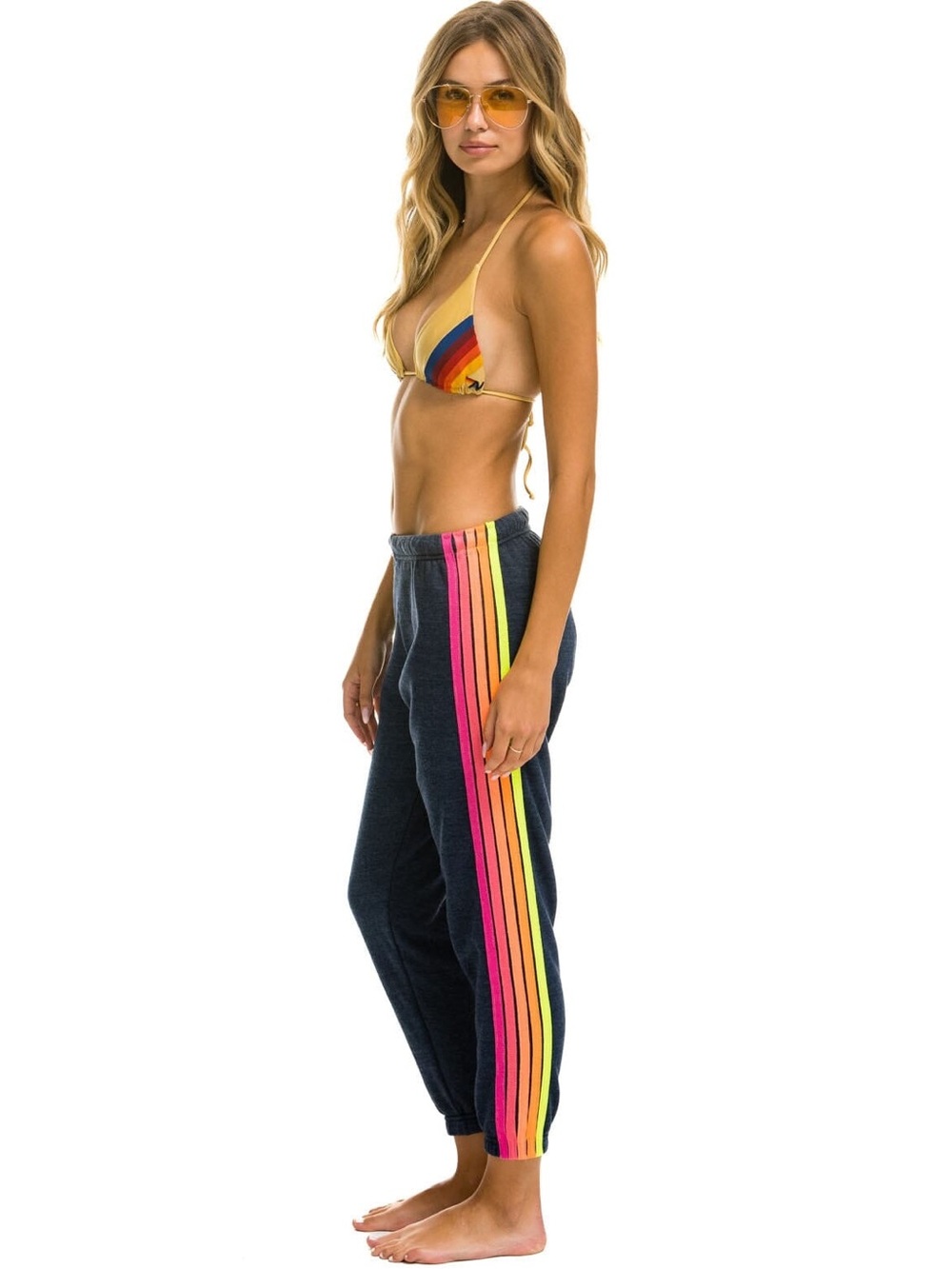 Aviator Nation Rainbow Stripe Sweatpants Joggers Charcoal/Heather Navy M